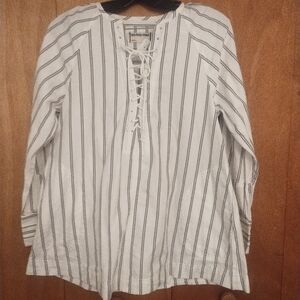 We The Free Free People White and Black Striped Lace-Up Blouse XS New